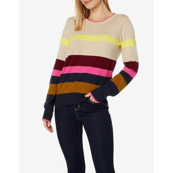Faherty Ollie Small Knit Sweater Cashmere Blend Horizontal Stripes Crew Neck - Picture 2 of 10